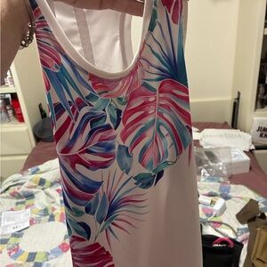 Tail Pink and Blue Tropical Leaf Racerback Tank